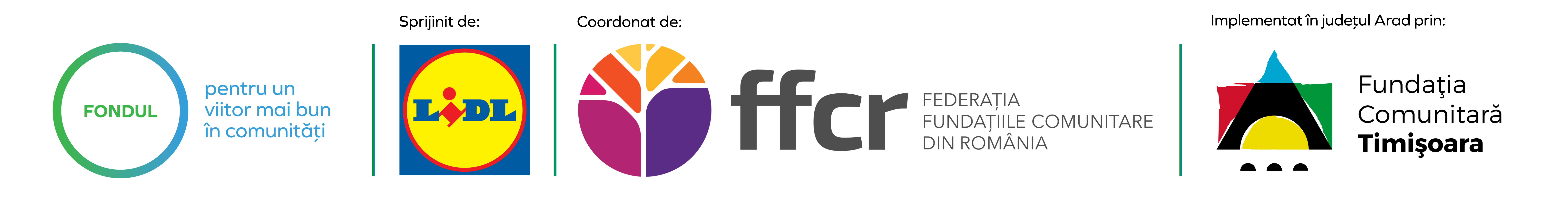 Siglele programului Fondul pentru un viitor mai bun în comunități și ale partenerilor.